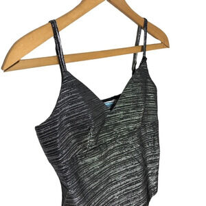 90s Y2K Hourglass Metallic Striped V Neck Crop Club Tank Top